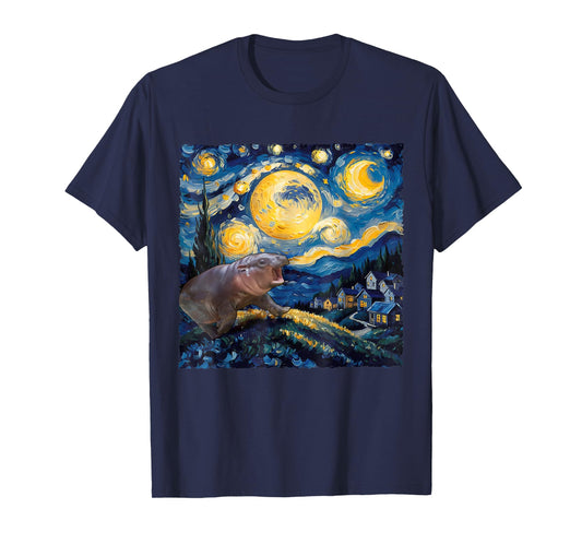Moo-Deng Starry Night Van Gogh Funny Moo-Deng Meme T-Shirt