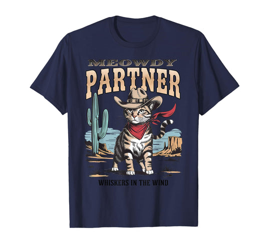 Vintage Cat Meowdy Partner Cowboy Gifts For Men Women Kid T-Shirt