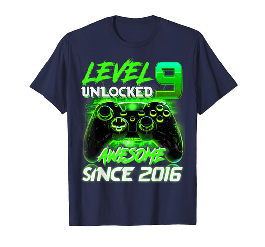 Cool Level 9 Unlocked Awesome Since 2016 9th Birthday Gaming T-Shirt