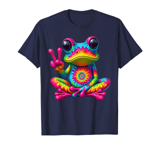 Cute Frog Tie-Dye Frog Peace Sign Hippie T-Shirt