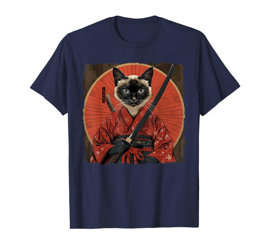 Siamese Cat Japanese Art Samurai Ukiyo-e Vintage T-Shirt