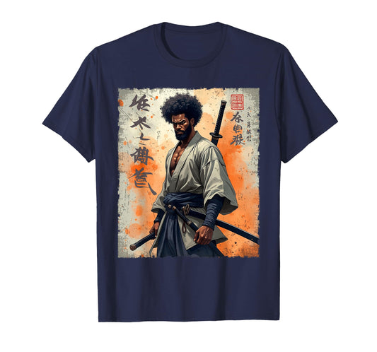 Vintage African Samurai Afro American Bushido Warrior Katana T-Shirt