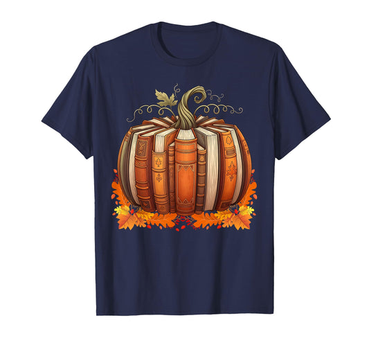 Fall Book Pumpkin Retro Reading Teacher Books Lover T-Shirt