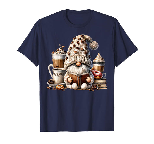 Vintage Cute Gnome Reading Book Coffee Latte Men Women Kids T-Shirt