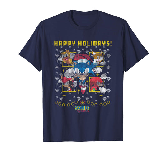 Sonic The Hedgehog Christmas Panels Vintage Ugly Sweater T-Shirt