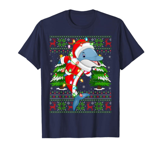 Dolphin Christmas Lights Santa Costume Ugly Xmas Sweaters T-Shirt
