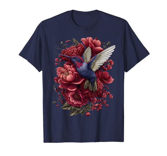 Enchanted Hummingbird Rose, Cottagecore Vintage Floral Bird T-Shirt