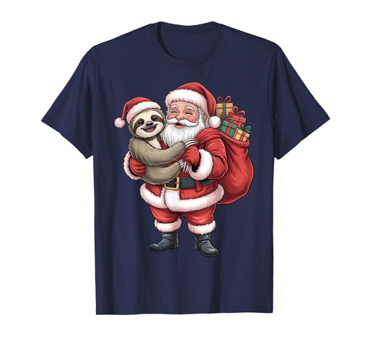 Cute Sloth Santa Christmas Holiday Cartoon Funny Sloth Gifts T-Shirt