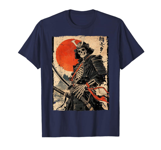 Japan Samurai Warrior Skeleton Ukiyo Ink Artwork Samurai T-Shirt