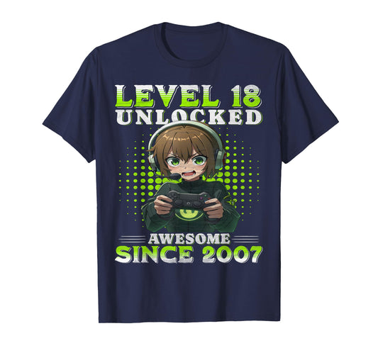 Level 18 Unlocked 18th Birthday Game Anime 18 Year Old Gifts T-Shirt