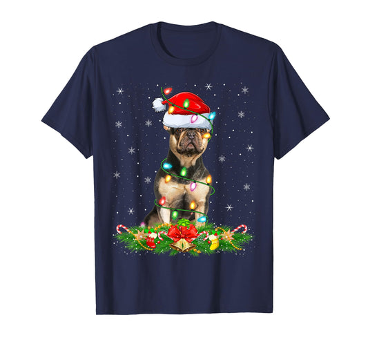French Bulldog Christmas Lights Funny Santa Hat Xmas T-Shirt