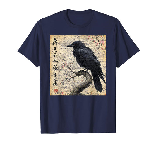 Vintage Japanese Raven Art – Black Crow Aesthetic T-Shirt