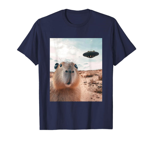 Capybara Selfie with UFOs Funny Graphic T-Shirt
