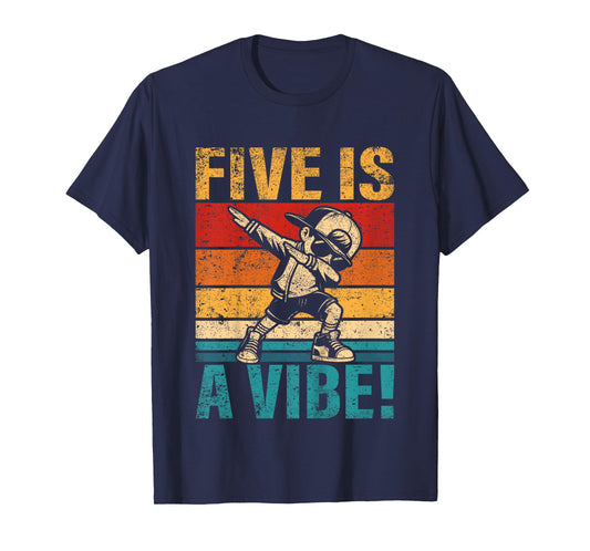 Kids 5 Year Old Birthday Dabbing Boy Five Is A Vibe 5th Bday T-Shirt