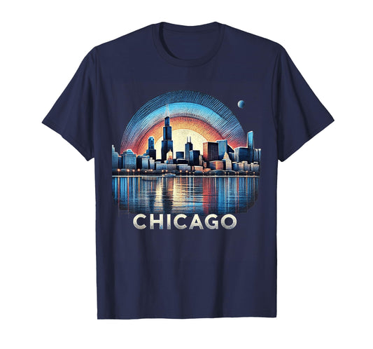Vintage Chicago Illinois City Skyline Shirt Men Women Retro T-Shirt