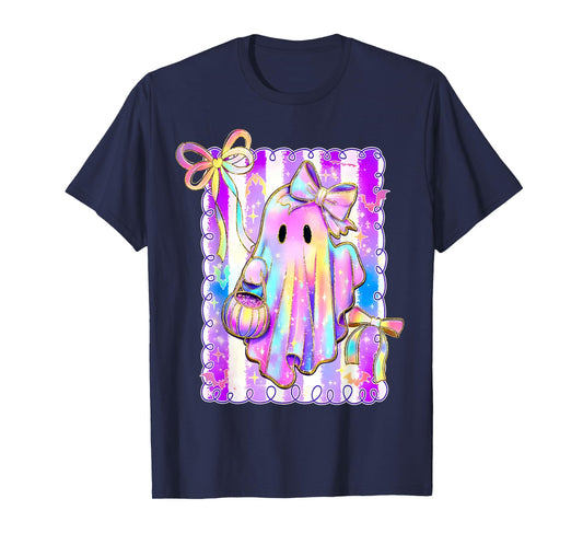 Disco Ghost Pumpkin Halloween Girly Coquette Bow Girl Women T-Shirt