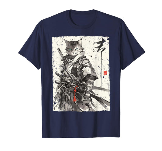 Samurai Cat Warrior Ukiyo Ink Artwork Cat Samurai T-Shirt