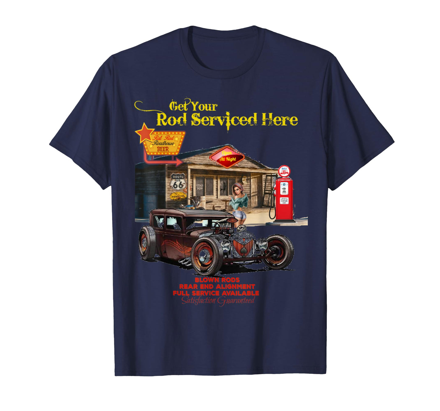 Vintage Rat Rod T Shirt Pinup Girl Mens Tee T-Shirt