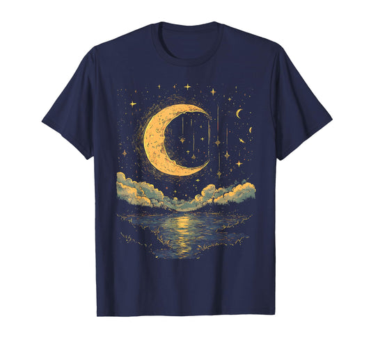 Boho Aesthetic Hippie Celestial Vintage Half Moon water T-Shirt