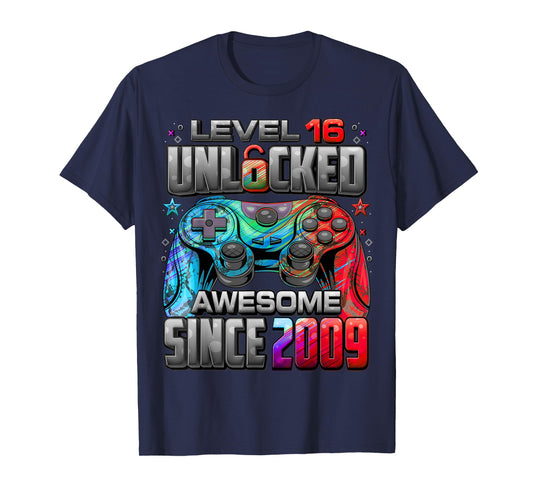 Level 16 Unlocked Awesome Since 2009 16th Birthday Gaming T-Shirt