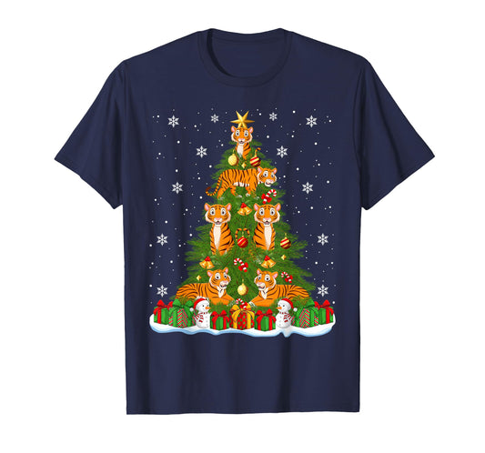 Cute Tiger Christmas Tree Holiday Decor Funny Xmas Lights T-Shirt