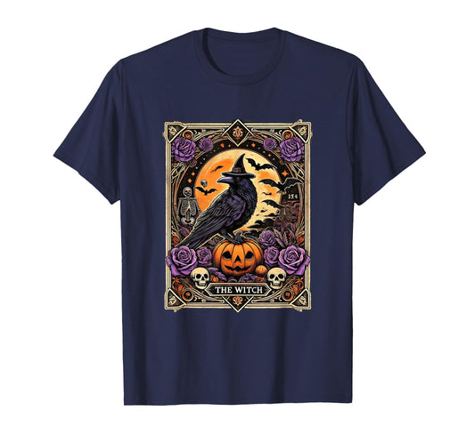 Vintage Gothic The Witch Black raven Tarot Card Halloween T-Shirt