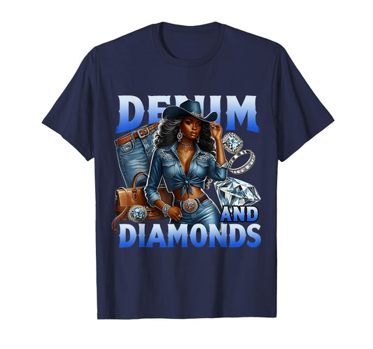 Denim And Diamonds Country Western Party Cowgirl Boots Bling T-Shirt