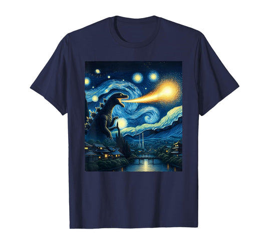 Retro Japanese Kaiju Monster Starry Night Parody Kaiju T-Shirt