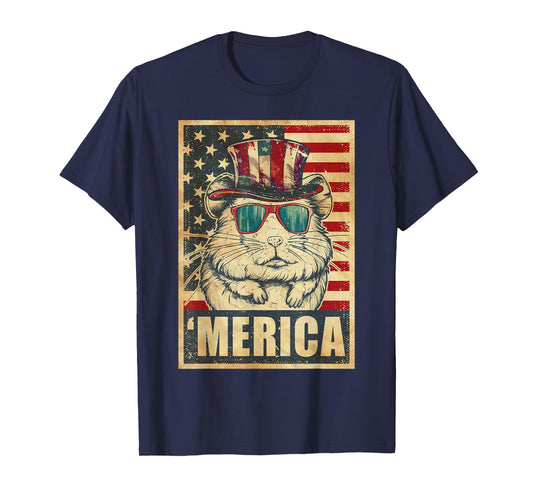 Hamster Merica Vintage American Flag 4th Of July T-Shirt for Women Kids Men