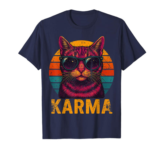 Vintage Cat Music Gifts For Teens Girls Kids Women Men Karma T-Shirt