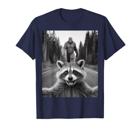 Scared Raccoon Selfie With Sasquatch Bigfoot , Funny Raccoon T-Shirt