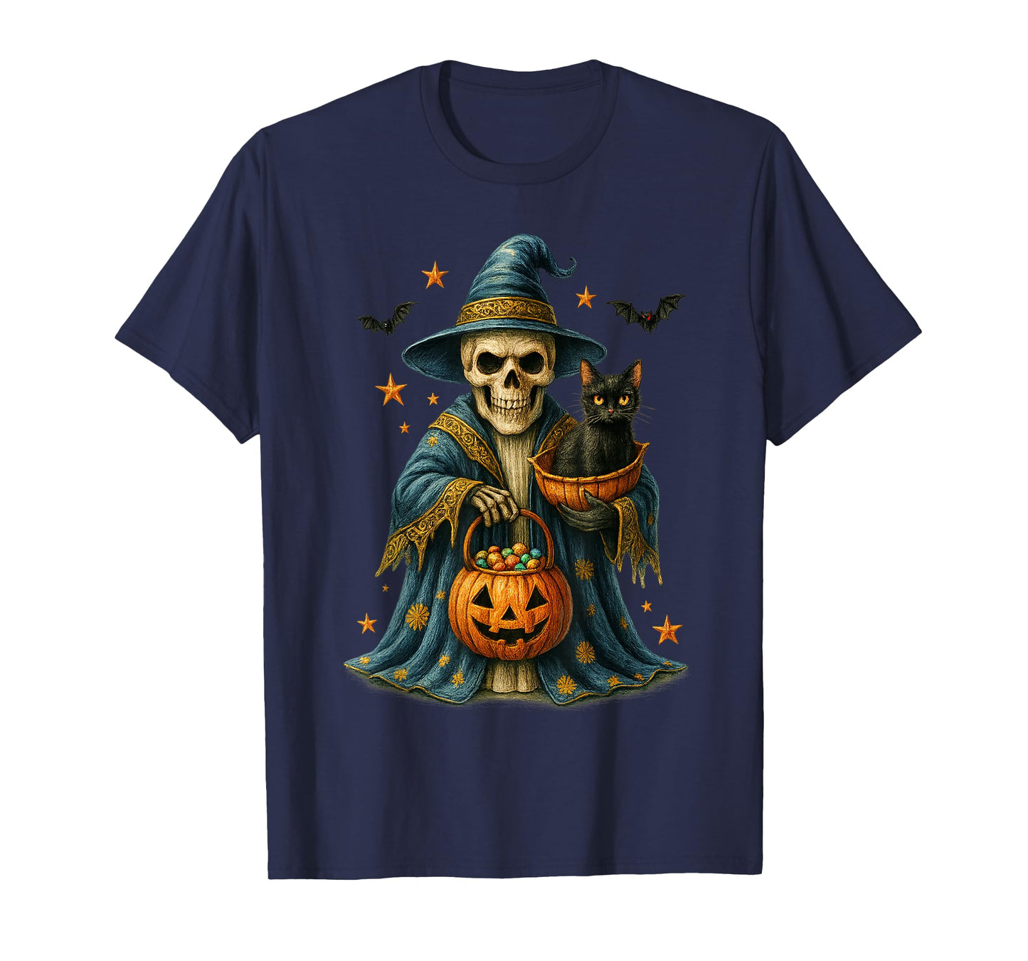 Ghost Holding Black Cat Lover Halloween 2025 Groovy Floral T-Shirt