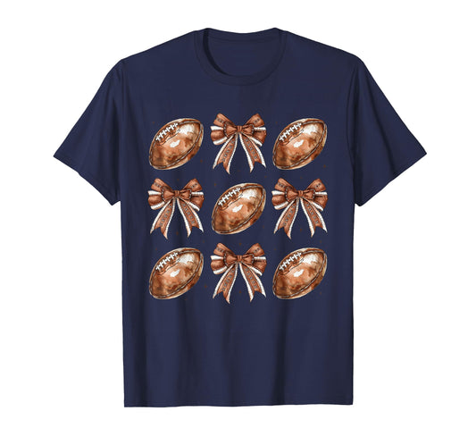 Autumn Coquette Bow Game Day American Football Player Coach T-Shirt