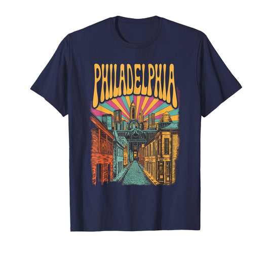 Vintage Philadelphia Pennsylvania Skyline Cityscape Retro T-Shirt