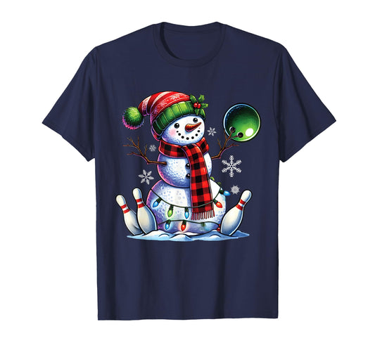 Xmas Snowman Playing Bowling ball and pins Christmas bowling T-Shirt