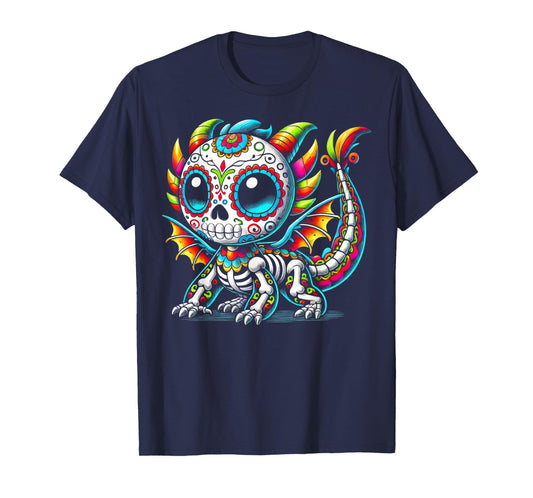 Day of the Dead Sugar Skull Dragon Skeleton Fantasy Lovers T-Shirt
