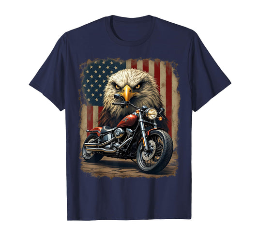 Motorcycle USA Flag Retro Biker Chopper T-Shirt