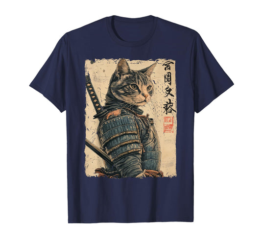 Samurai Cat Warrior Japanese Ukiyo-e Artwork Cat Samurai T-Shirt