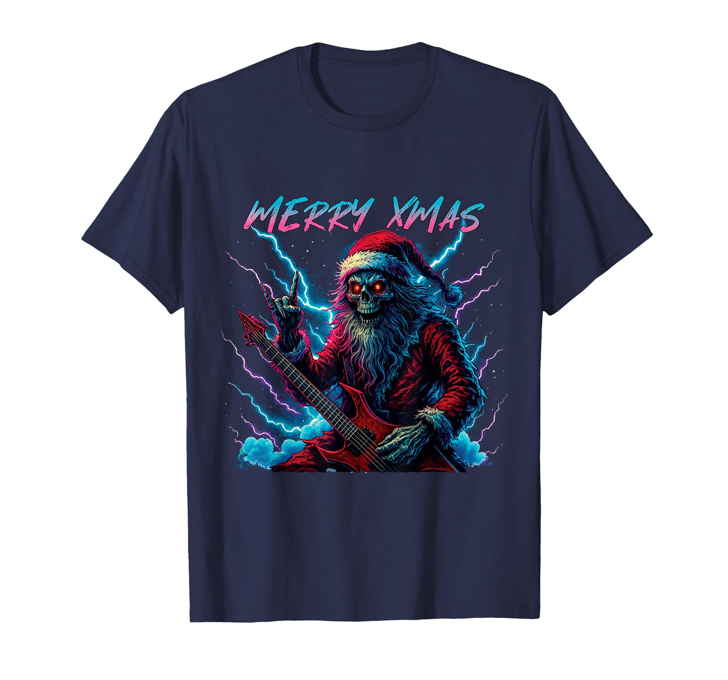 Hail Santa Pagan Happy Solstice Christmas Metal Rock Guitar T-Shirt