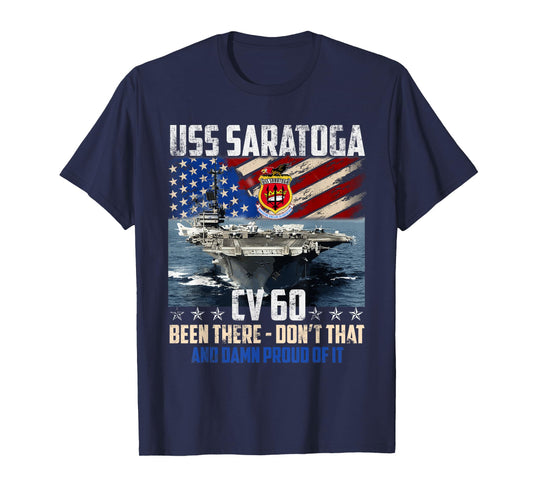 USS Saratoga CV-60 Aircraft Carrier Veteran USA Flag Vintage T-Shirt
