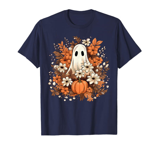 Cottagecore Floral Ghost Vintage Pumpkin Fall Halloween T-Shirt