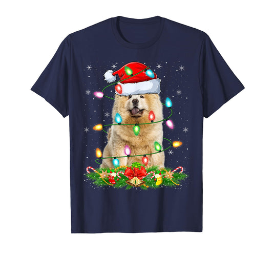 Chow Chow Dog Christmas Lights Funny Santa Hat Xmas T-Shirt