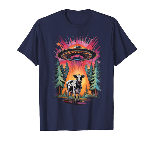 Funny Vintage Retro Graphic Alien UFO Cow Abduction BELIEVE T-Shirt