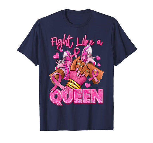 Afro Queen Black Women Breast Cancer Survivor Pink Ribbon T-Shirt