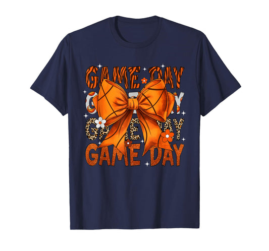 Game Day Basketball Bow Coquette Leopard Basketball T-Shirt