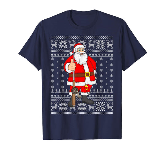 Fishing Santa Ugly Christmas Sweaters Funny Fisherman Xmas T-Shirt