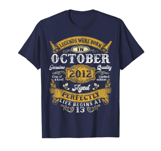 Legends Were Born In October 2012 Vintage 13th Birthday Boys T-Shirt