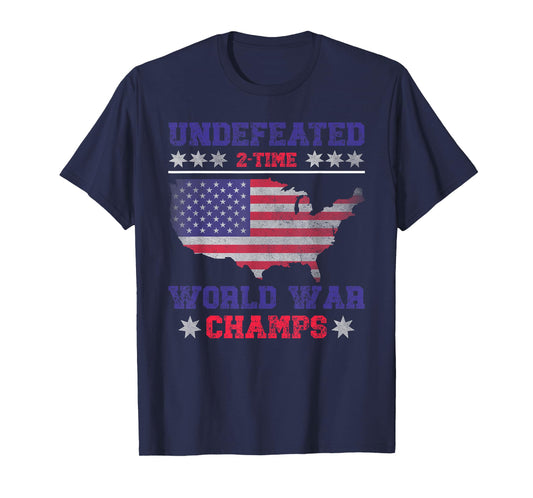 Undefeated 2 Time World War Champs 4th of July USA Map Retro T-Shirt
