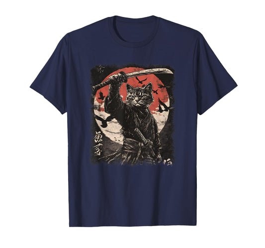 Samurai Cat, Japanese Warrior | Vintage Samurai Art & Anime T-Shirt
