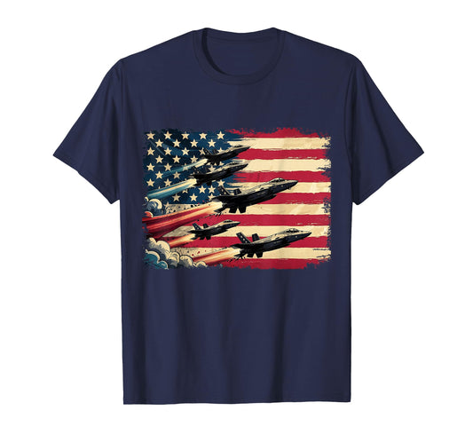 Vintage American Flag USA Fighter Jets 4th of July Patriotic T-Shirt